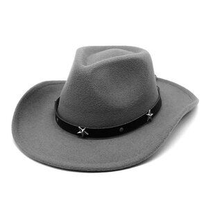 Gray Western Cowboy Cowgirl Hat Felt Wide Brim Star Band‎ Unisex Rodeo
